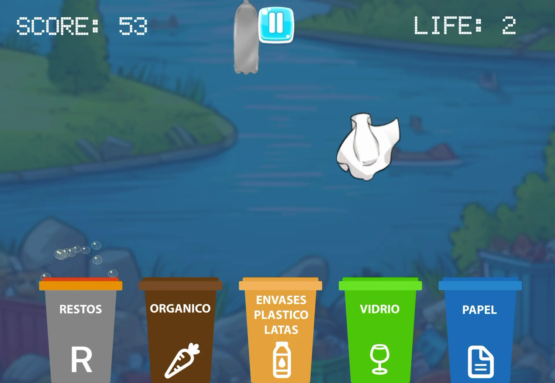 main image of the game, where trash fall from top of the screen